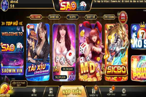 giao diện cổng game saowin